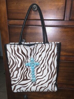 Kurtmen Designs Cowhide W Turquoise Nugget and Crystal Tote Bag